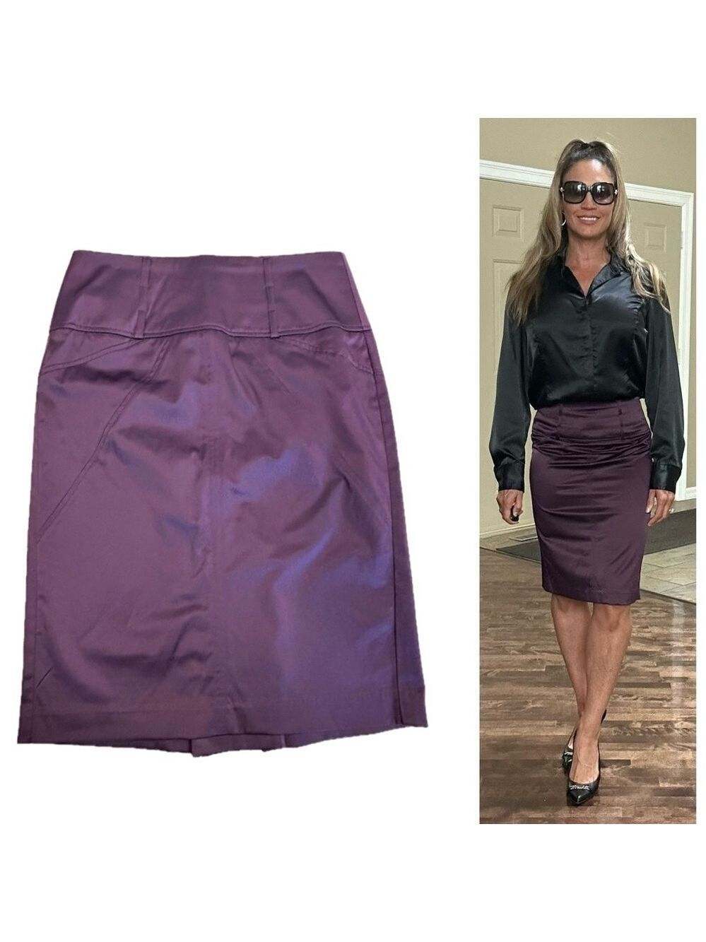 Dynamite purple satin effect mini pencil skirt Sz 5
